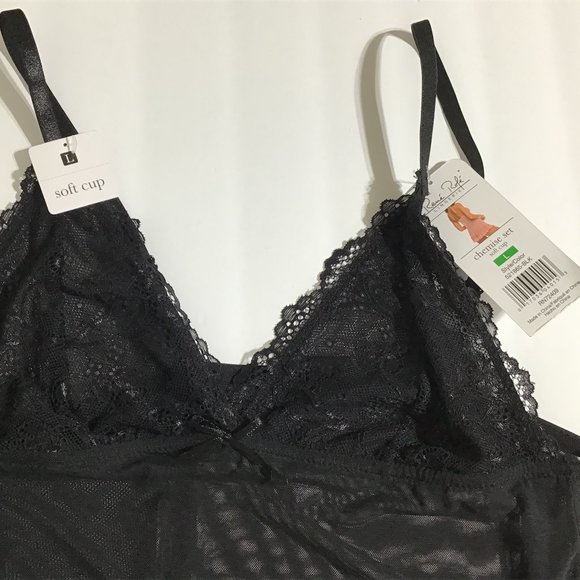 Womens Black Size Large Lacey Chemise & G-String Set Rene Rofe Sexy Slinky - Picture 6 of 7